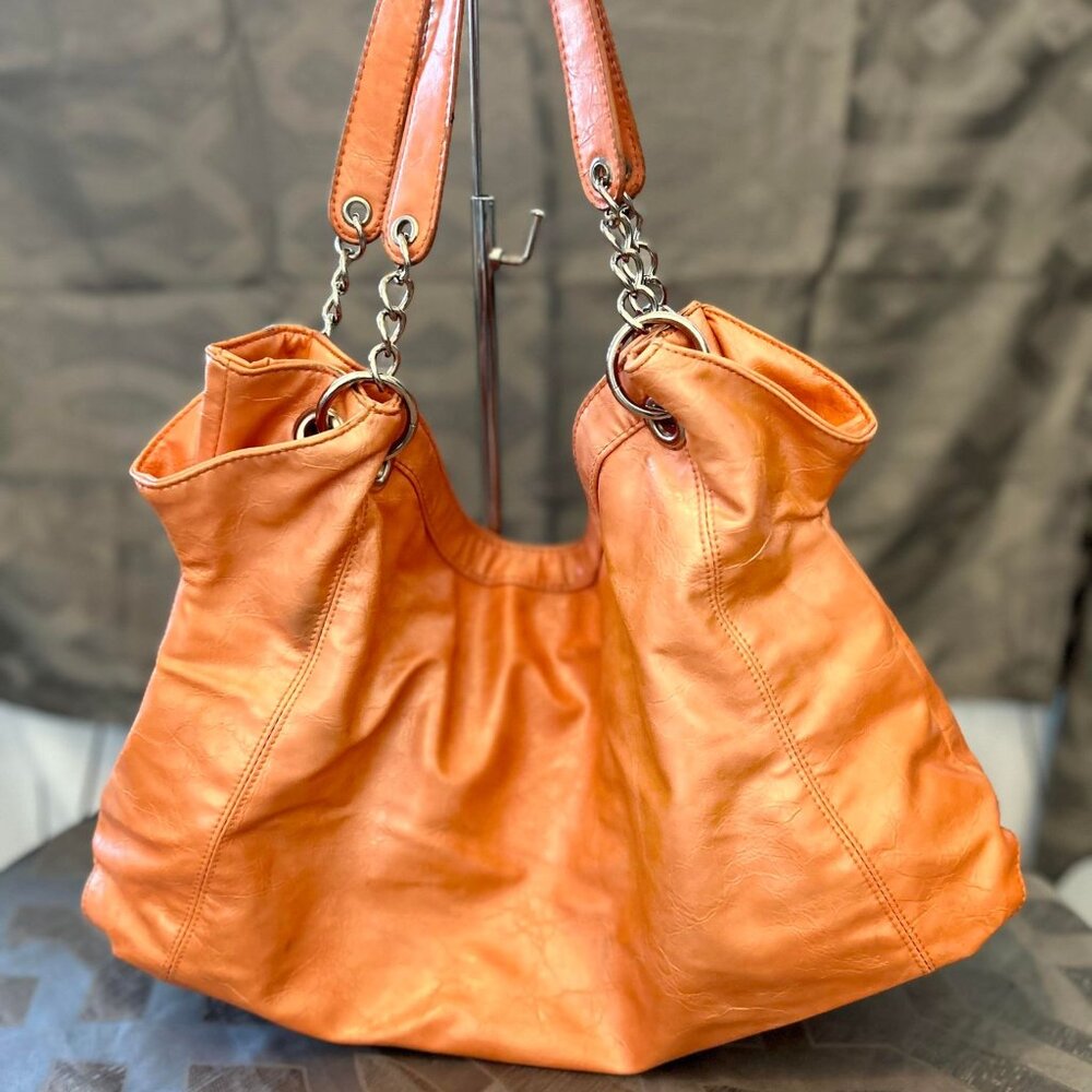 Maurices Creamy Orange Shoulder Bag with Silver Hardware & Size 20" X 12" X 4"